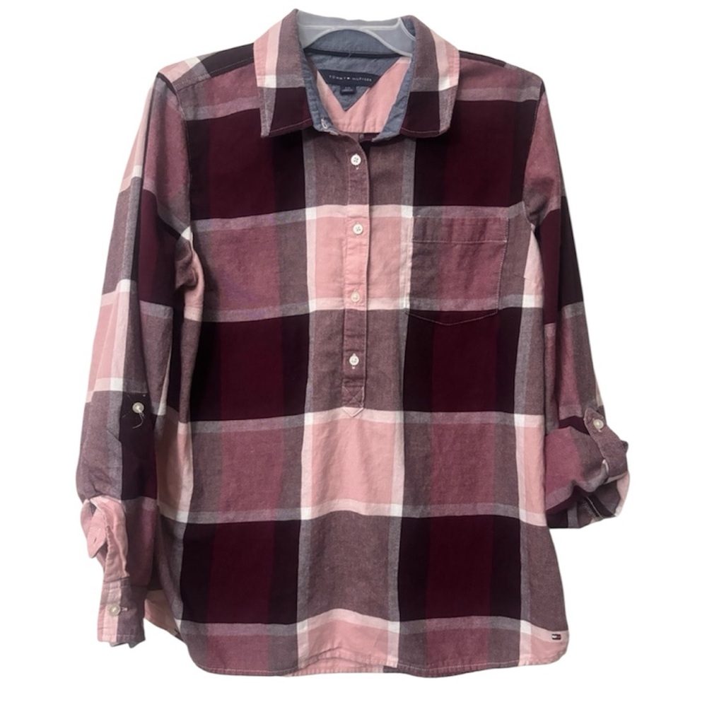 Tommy Hilfiger Pink and‎ Brown Plaid Shirt